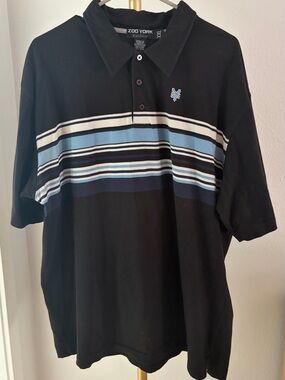 Zoo York Black Polo with Light Blue and Navy Stripes